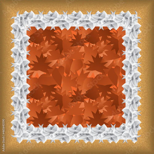 Autumn leaves in Decorative frame. Design element with imitation of stone carving or gypsum stucco