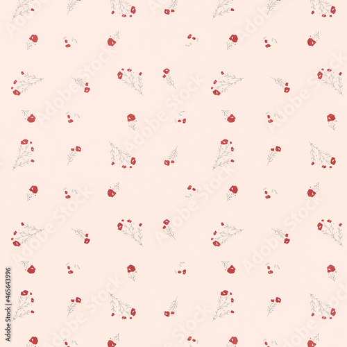 Red vintage pattern of roses and pencil drawing leaves. Design for greeting card, logo, posters, invitation 