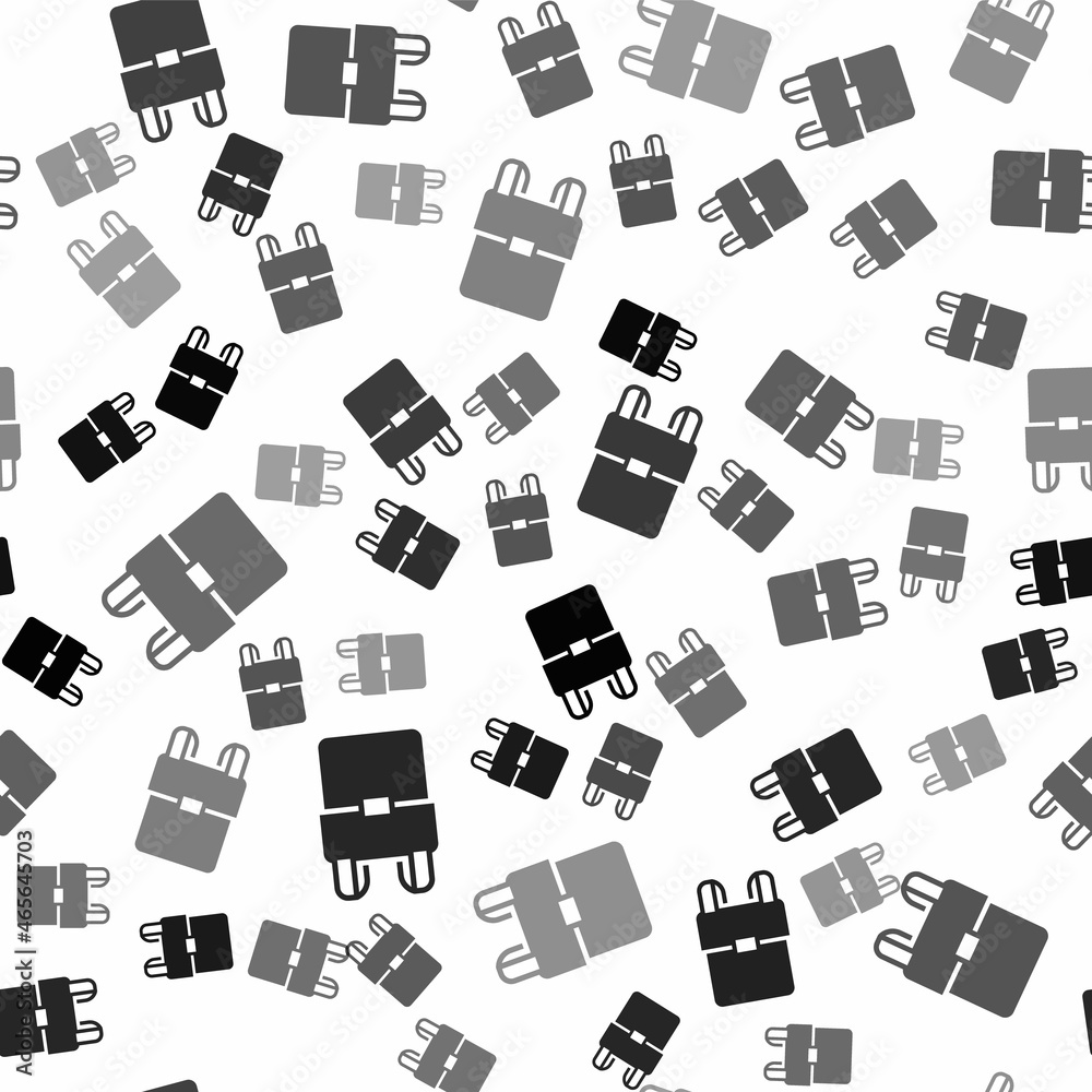 Black School backpack icon isolated seamless pattern on white background. Vector