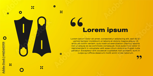 Black Rubber flippers for swimming icon isolated on yellow background. Diving equipment. Extreme sport. Sport equipment. Vector