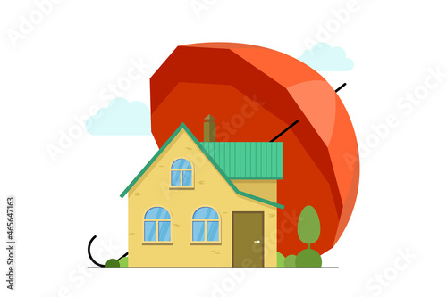 Residential real estate and accommodation insurance and protection with umbrella and house banner concept. Vector isolated illustration