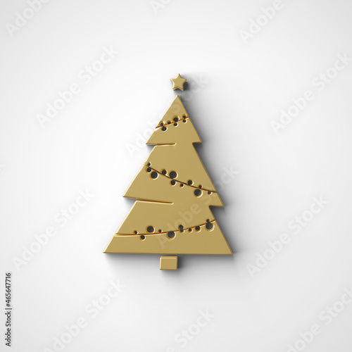 Metallic gold 3D Christmas tree. Realistic abstract mockup with 3d. Custom color background