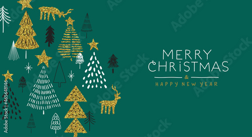 Christmas New Year gold glitter winter doodle card