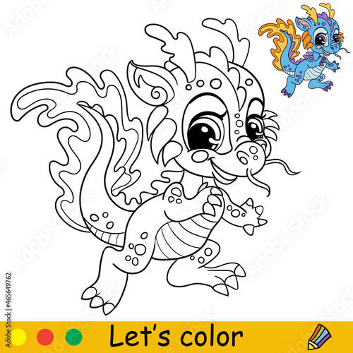 Cartoon cute and funny water dragon coloring