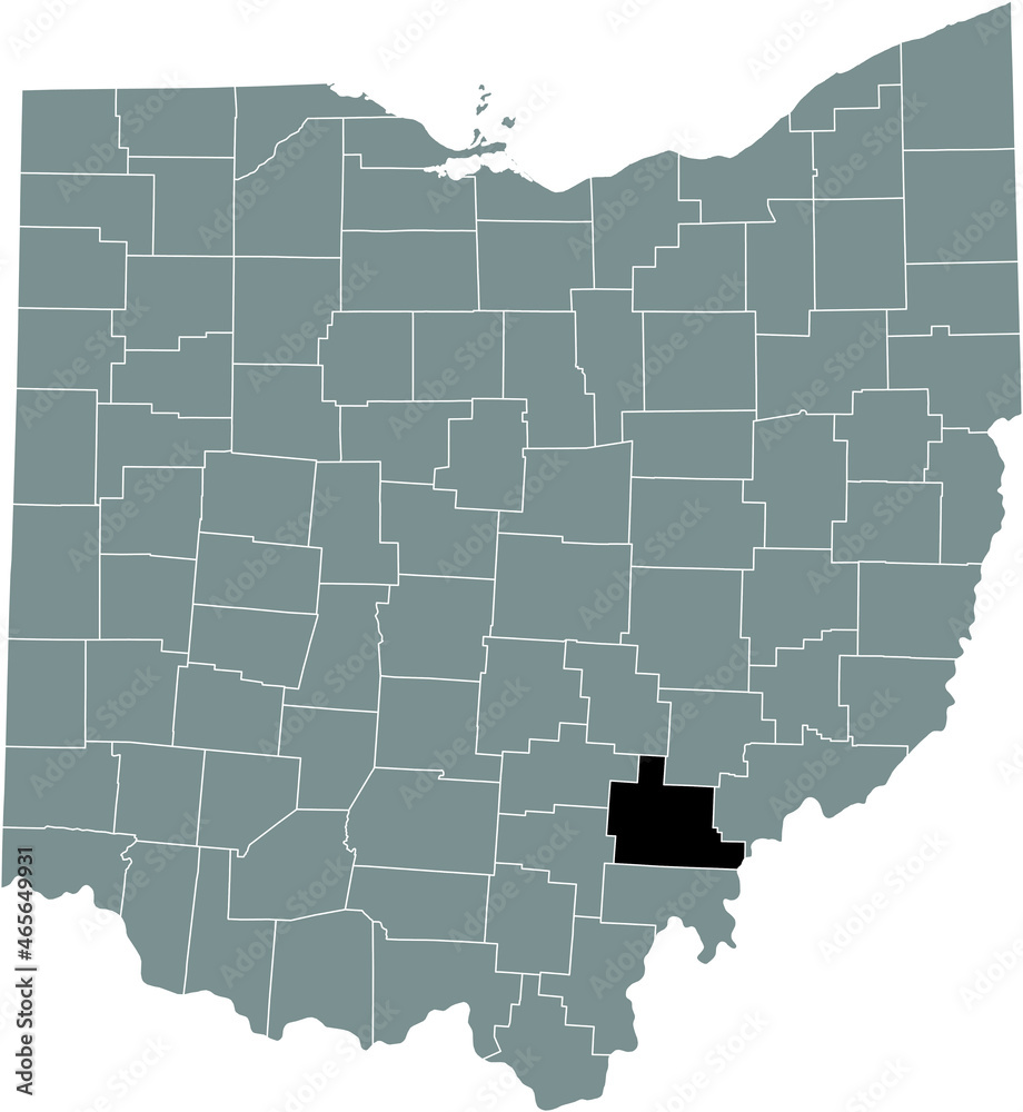 Fototapeta premium Black highlighted location map of the Athens County inside gray administrative map of the Federal State of Ohio, USA