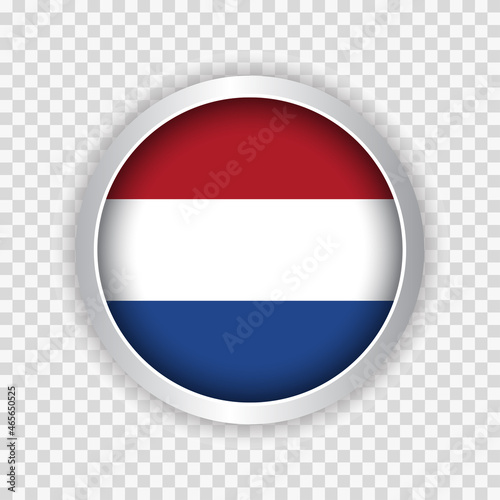 Flag of Netherlands on round button on transparent background element for websites