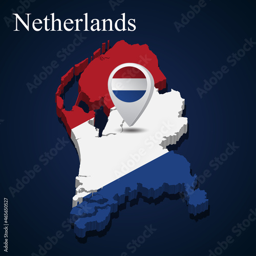 Flag of Netherlands on map on dark background