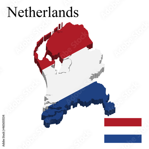 Flag of Netherlands on map on white background