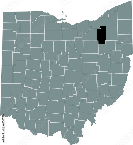 Black highlighted location map of the Summit County inside gray administrative map of the Federal State of Ohio, USA