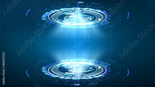 Futuristic circle  HUD, GUI, UI interface screen design. Abstract style on blue background. Blank display, stage or podium for show product in futuristic cyberpunk style.Technology demonstration photo