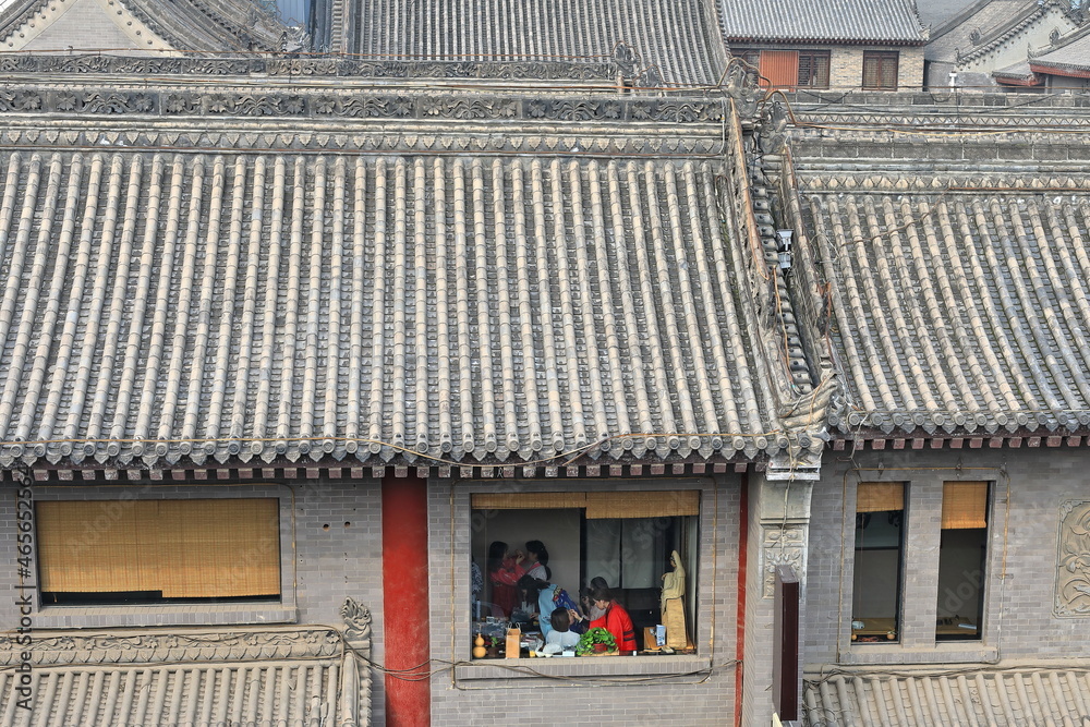 Inclined roofs-houses beside the City Wall-Yongning South Gate area. Xi'an-China-1596