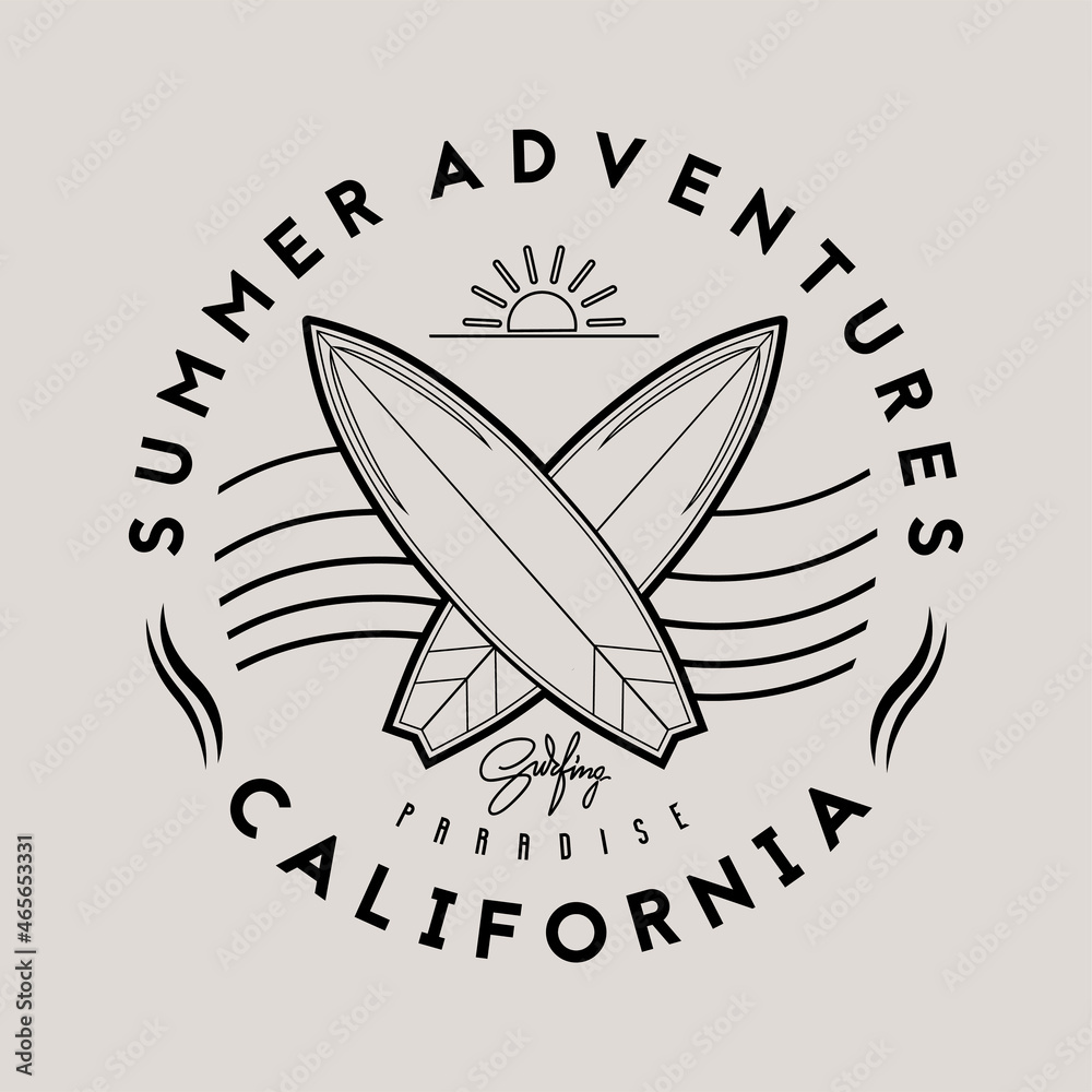 Φωτογραφία Surfing theme logo template. Outline vector illustration.