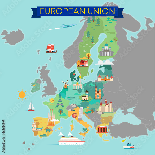 Map of European Union. Tourist map.