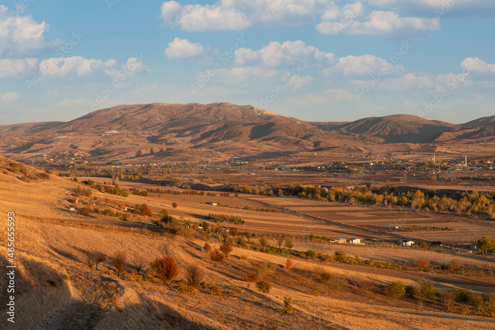 Hilly area with fields, Kahraman Kazan,  Ankara, Turkey.