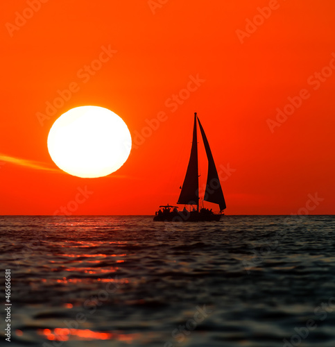 Sailboat Silhouette Ocean Sunset Vertical