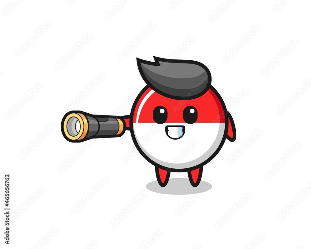 indonesia flag mascot holding flashlight