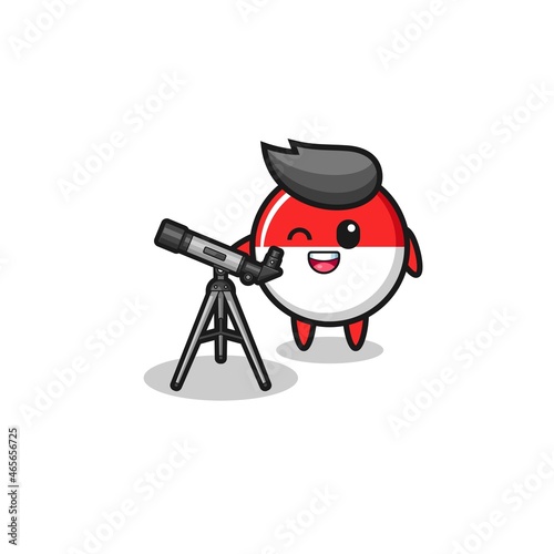 indonesia flag astronomer mascot with a modern telescope