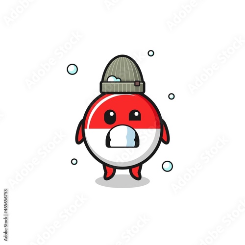 cute cartoon indonesia flag with shivering expression