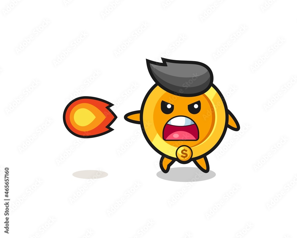 cute dollar coin mascot is shooting fire power cute dollar coin mascot is shooting fire power