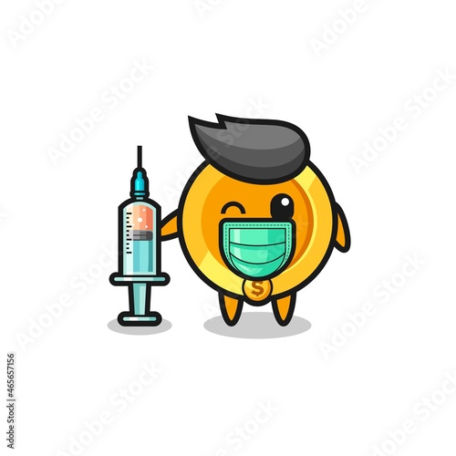 dollar coin mascot as vaccinator