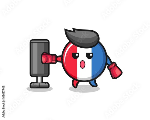 france flag boxer cartoon doing training with punching bag