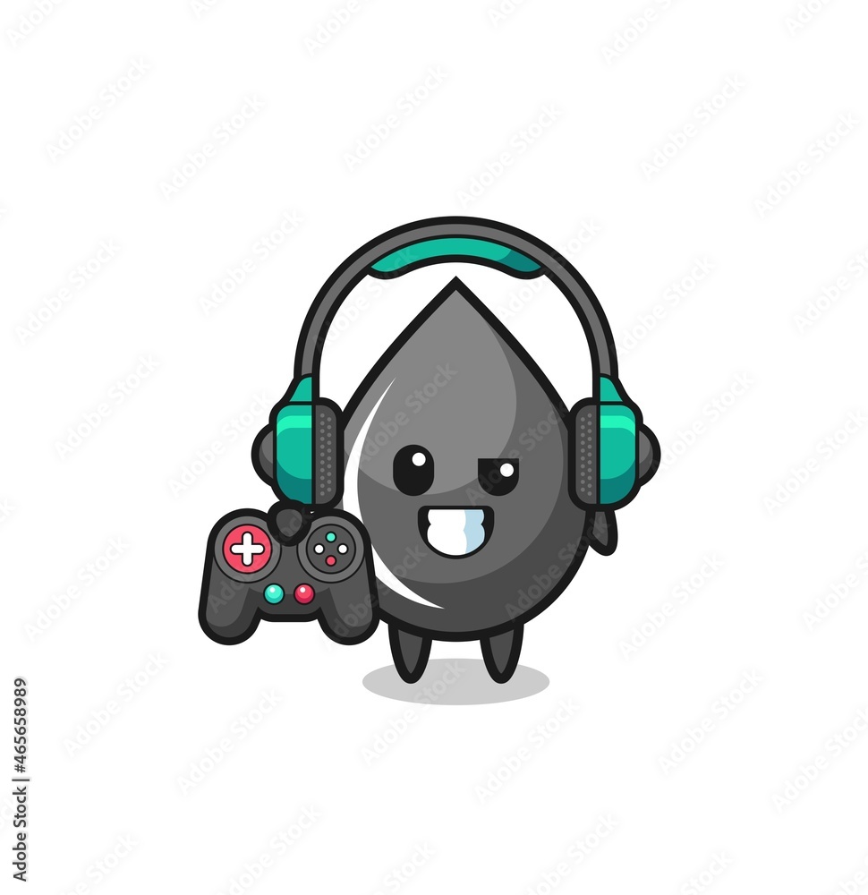oil drop gamer mascot holding a game controller