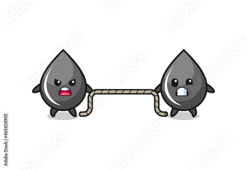 cute oil drop character is playing tug of war game