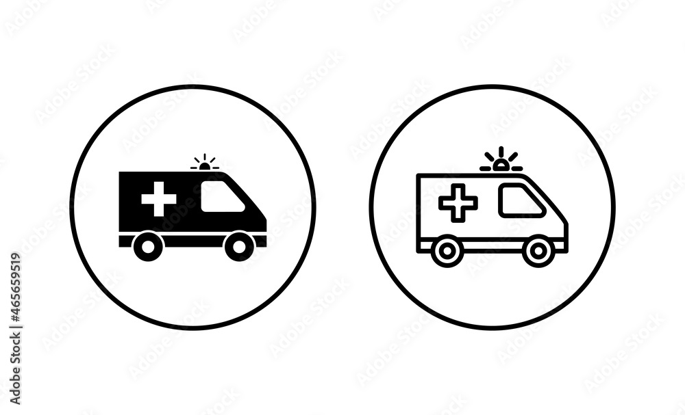 Ambulance icons set. ambulance truck sign and symbol. ambulance car Ambulance icons set. ambulance truck sign and symbol. ambulance car