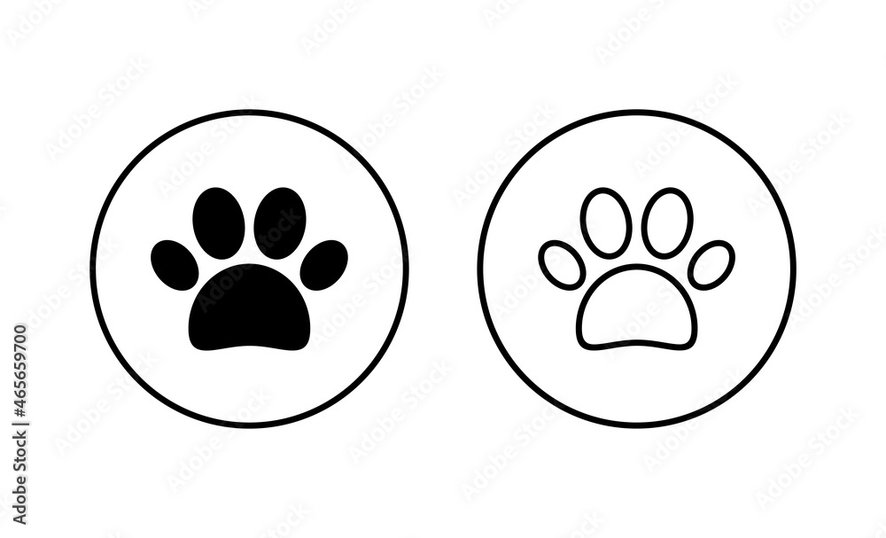 Fototapeta premium Paw icons set. paw print sign and symbol. dog or cat paw