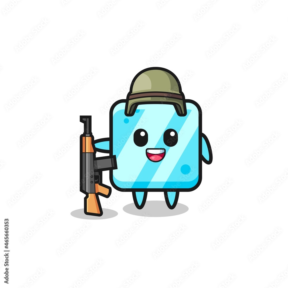 cute ice cube mascot as a soldier cute ice cube mascot as a soldier
