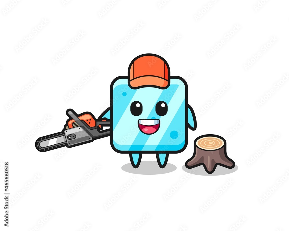 ice cube lumberjack character holding a chainsaw
