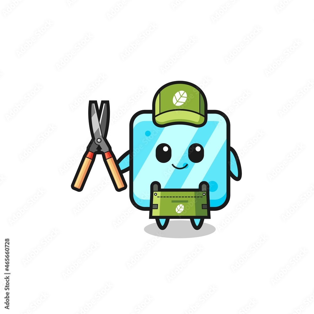 cute ice cube as gardener mascot cute ice cube as gardener mascot