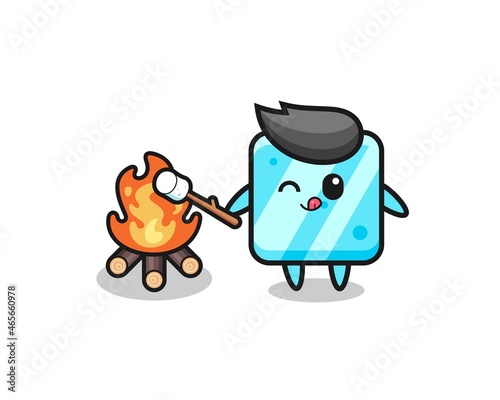 ice cube character is burning marshmallow