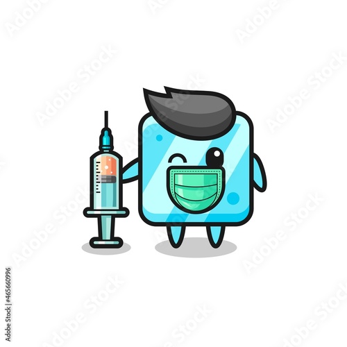 ice cube mascot as vaccinator