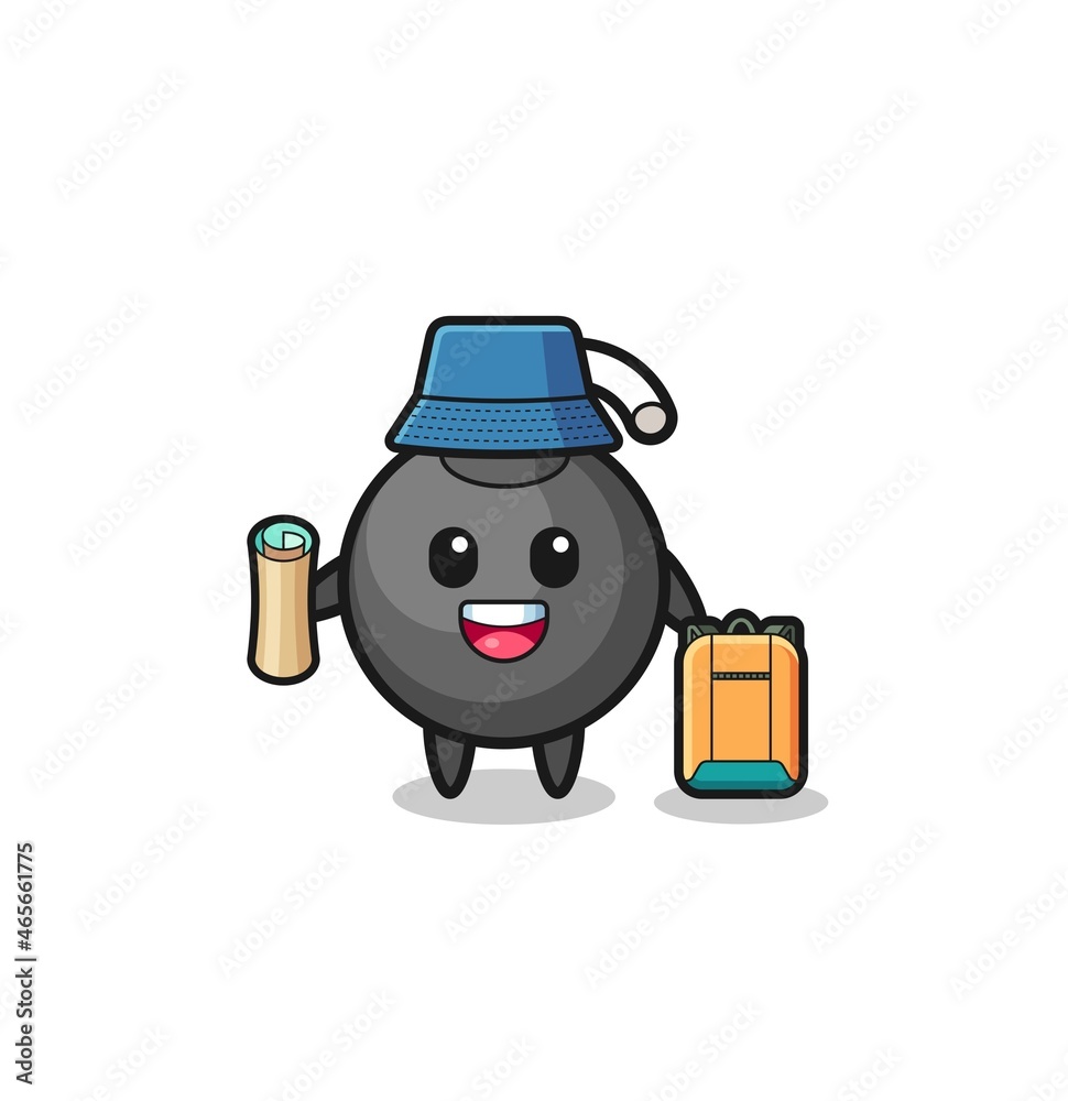 bomb mascot character as hiker