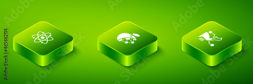 Set Isometric Biological structure, Prosthesis hand and Atom icon. Vector