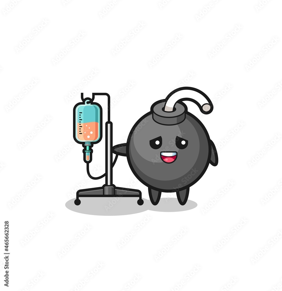 cute bomb character standing with infusion pole