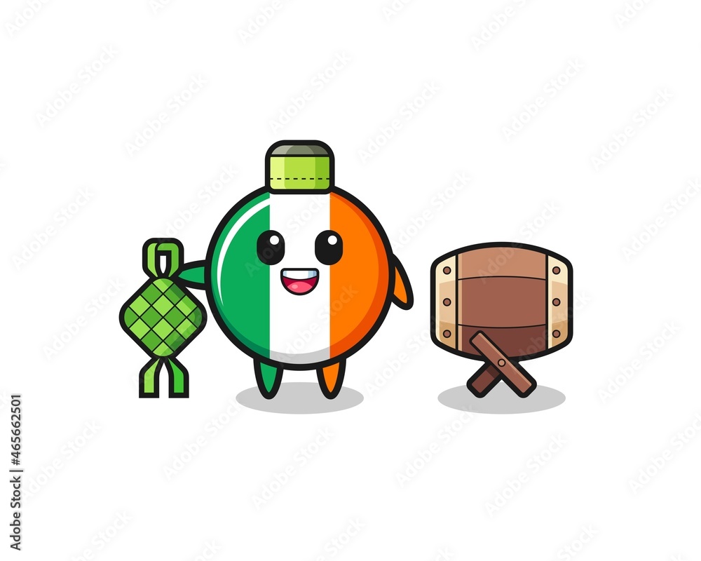 Fototapeta premium ireland flag muslim character are celebrating Eid Al Fitr