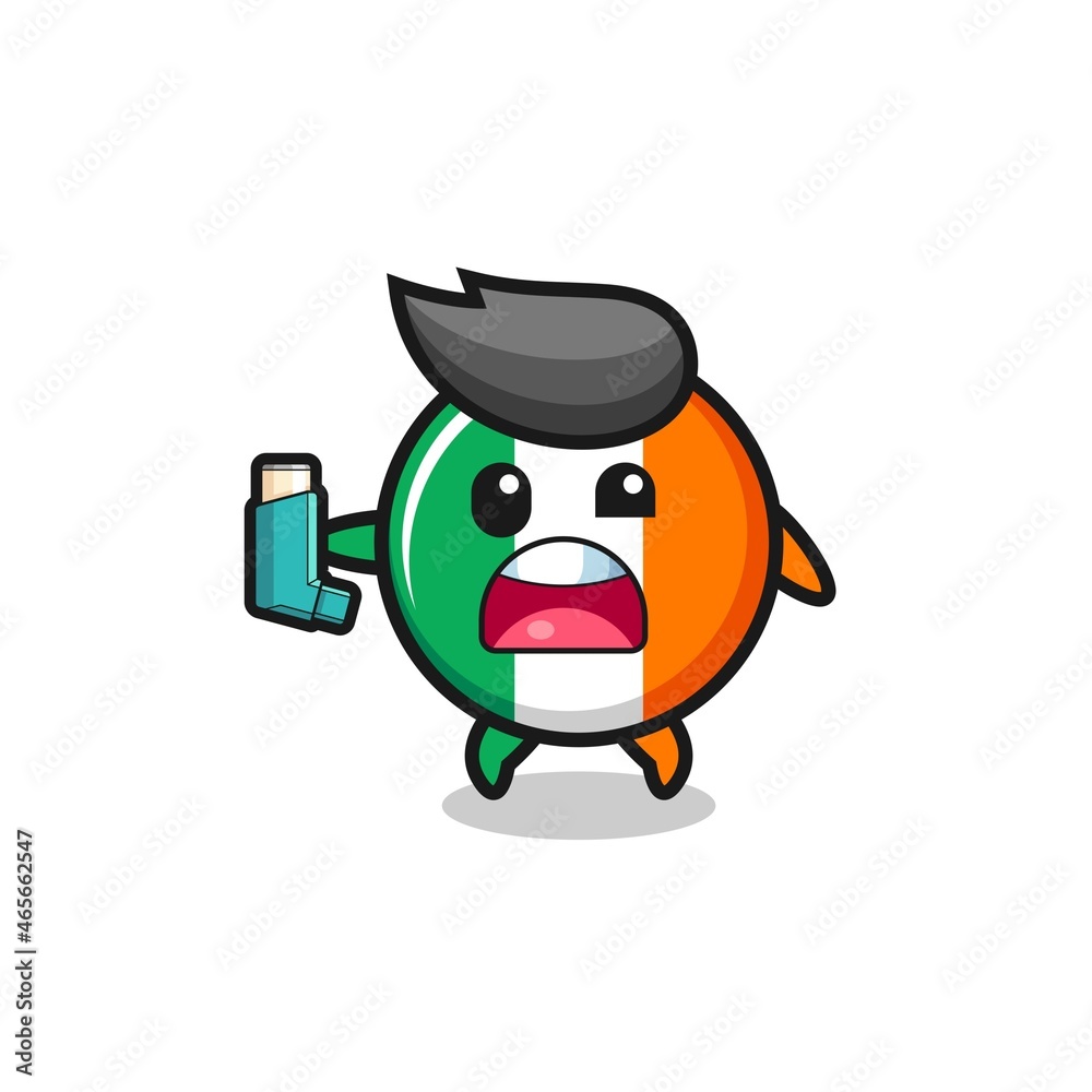 ireland flag mascot having asthma while holding the inhaler