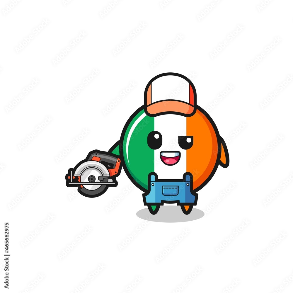 the woodworker ireland flag mascot holding a circular saw the woodworker ireland flag mascot holding a circular saw