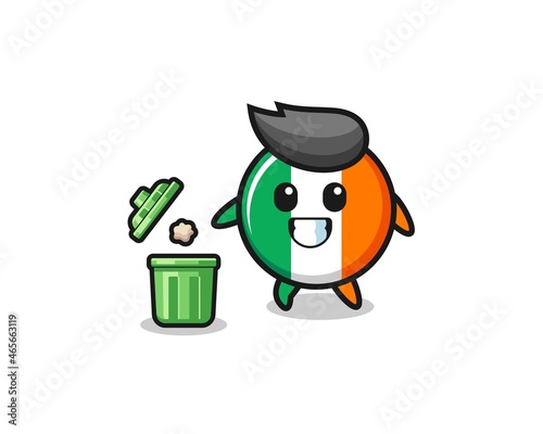 illustration of the ireland flag throwing garbage in the trash can