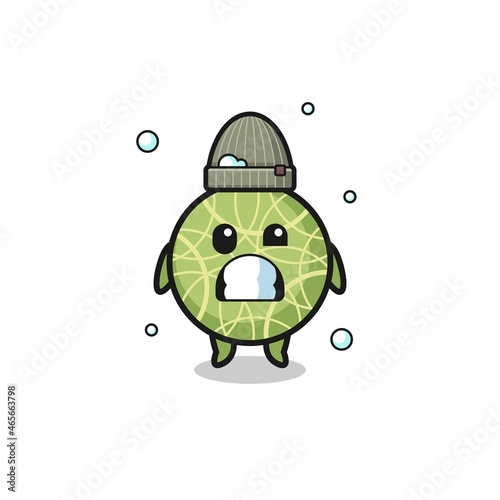 cute cartoon melon with shivering expression