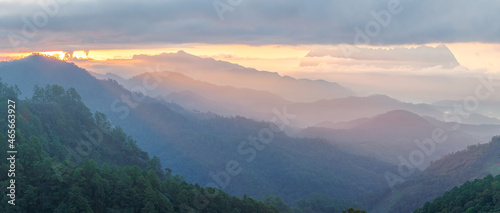 Mountain layers range hill landscape at morning have beautiful light in Thailand.