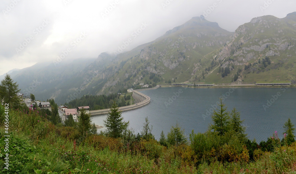 Artificial mountain lake in Italian Alps