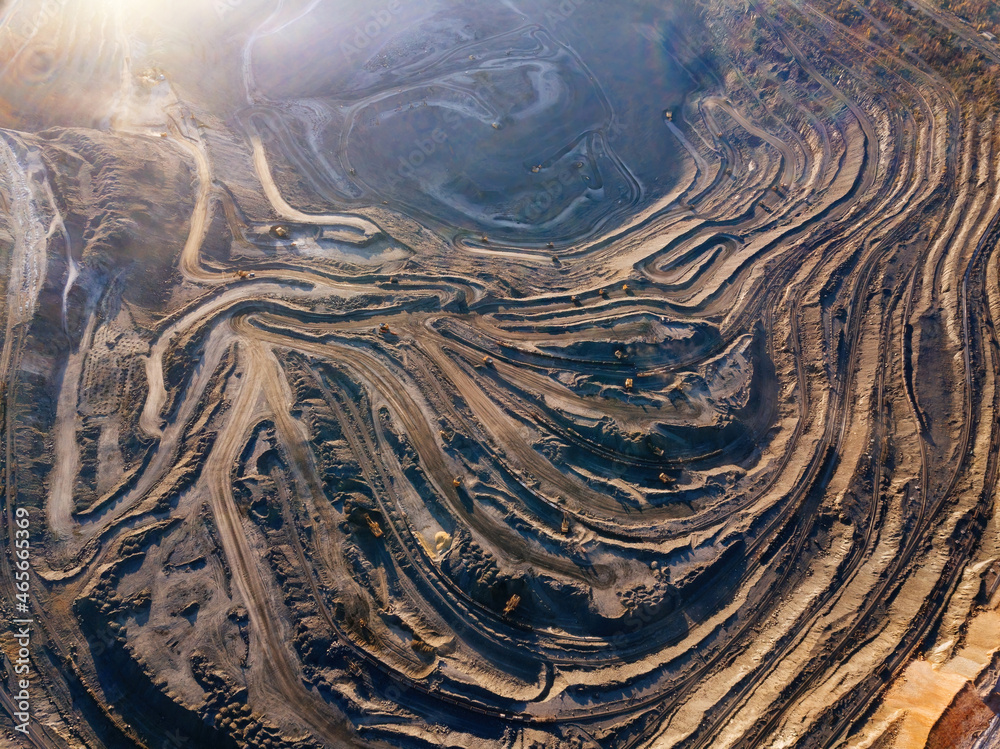 Open pit mine in mining and processing plant, aerial view - obrazy, fototapety, plakaty 