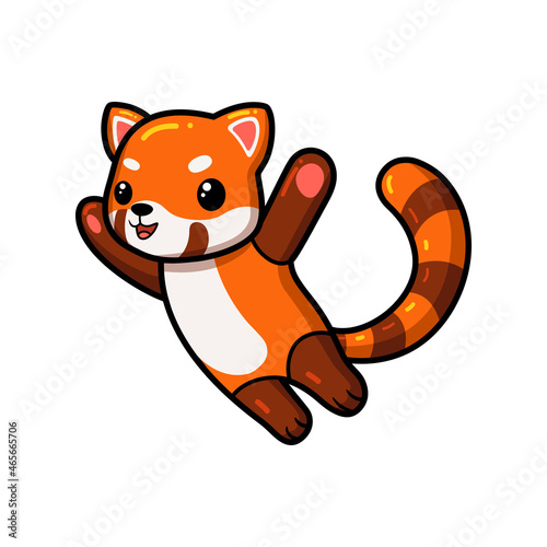 Cute little red panda cartoon jumping
