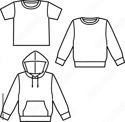 Tシャツ、トレーナー、フーディーの線画