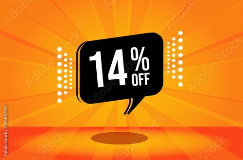 14 percent discount. Orange banner with floating balloon for promotions and offers. Vector Illustration. photo