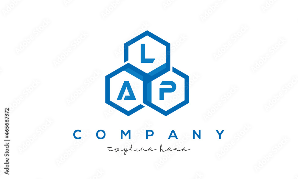 LAP letters design logo with three polygon hexagon logo vector template