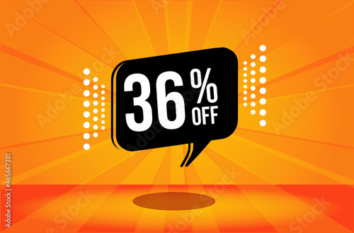 36 percent discount. Orange banner with floating balloon for promotions and offers. Vector Illustration. photo